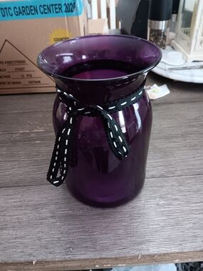 Unk Purple Glass Vase with Black Stitched Ribbon - Home Accents